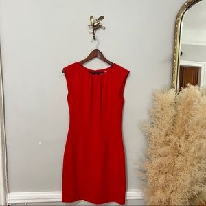 Red Pleated Penicil Midi Dress
